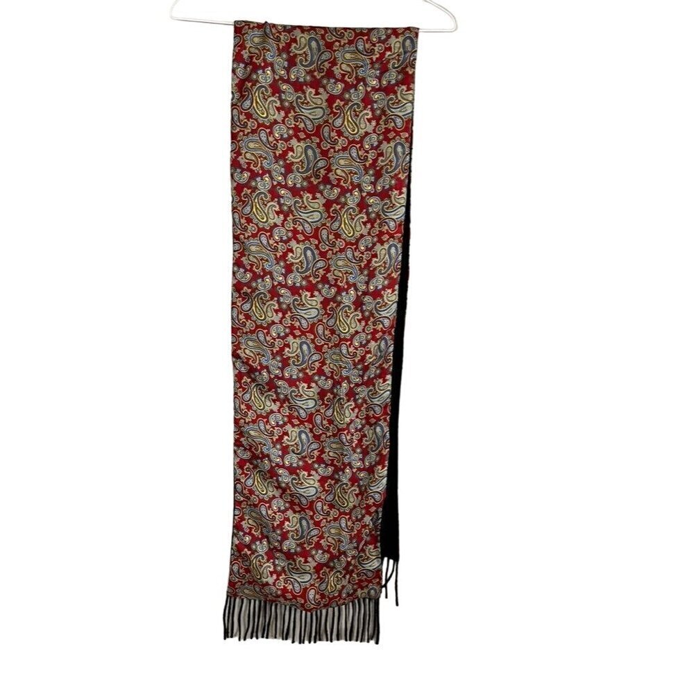 Christensen Scarf 45" Red Wool Floral Retro Festive Holiday Paisley Silk Long